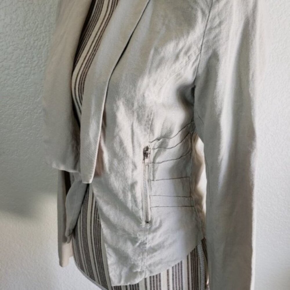 Chocolate USA Linen/Rayon Lagenlook Summer Blazer Jacket in Ivory size S - Picture 11 of 14